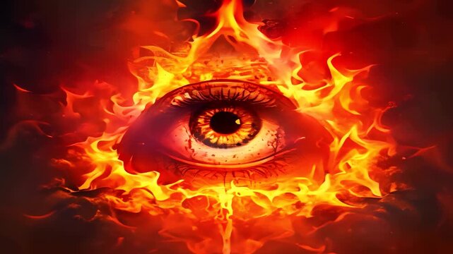 Third Eye of god Burning Fire Flames Orange Red triangle Illuminati heat burning
