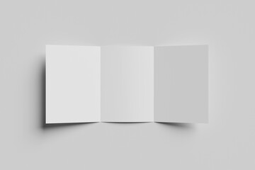 Realistic blank white A4 tri-fold brochure for mockup. Paper illustration.