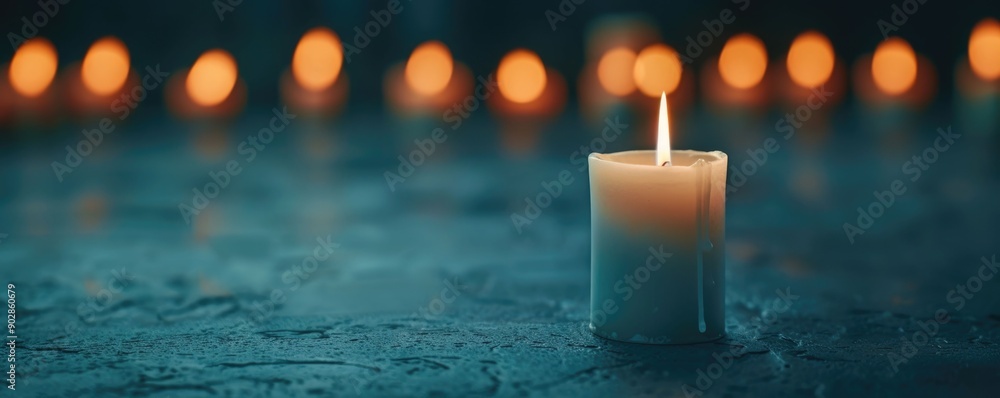 Poster eerie candlelight casting a spooky haunting atmosphere with deep depth of field the flickering flame