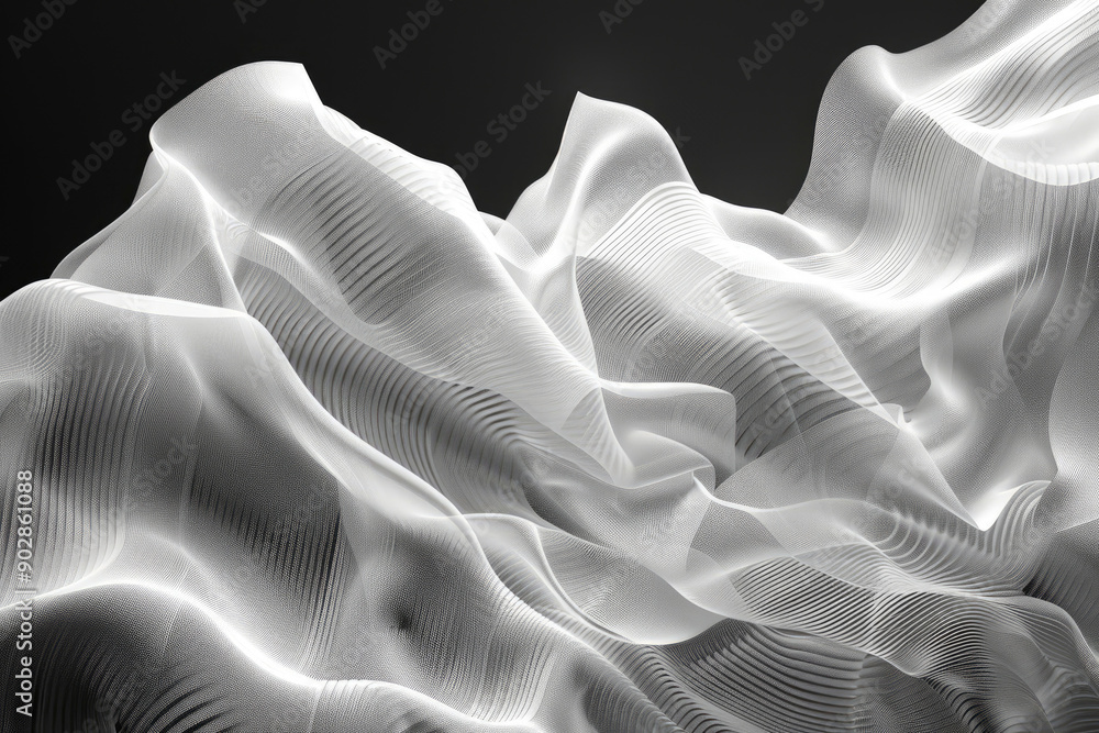 Poster serene abstract image showcasing white, flowing waves giving a sense of depth and tranquility, repre