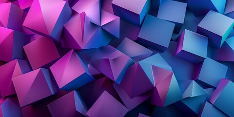 Obraz premium Abstract background with cubes in purple and blue tones, 3D elements.