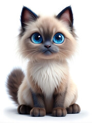Himalayan cat. 3d cartoon cat character. Cute and young kitten sitting. High quality illustration