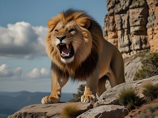 Obraz premium a lion roaring over a cliff