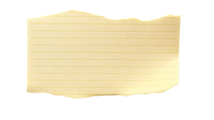 Torn piece of lined yellow paper isolated on a transparent background