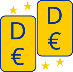 symbol of Digital Euro as D€ as DEURO or D-Euro creative symbol, online payment by mobile device and smart card by the European Union as CBDC, icon symbol, isolated