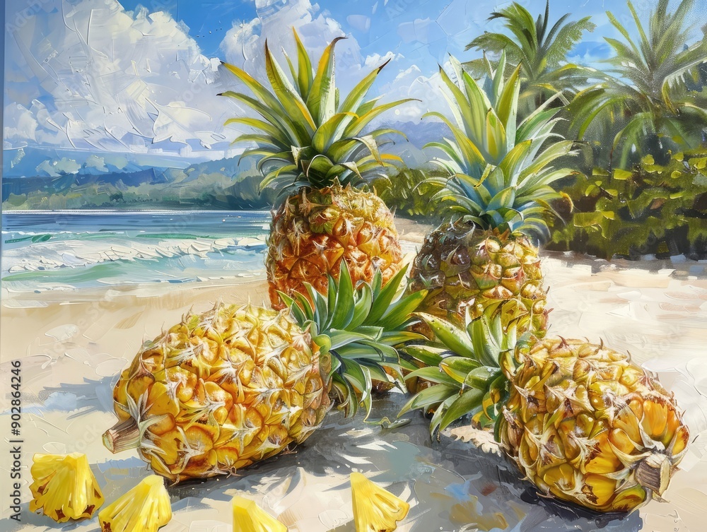 Poster pineapple on the beach