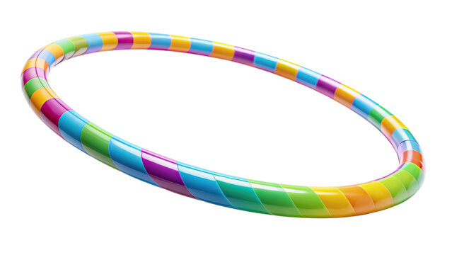 Colorful hula hoop with a rainbow design isolated on a transparent background