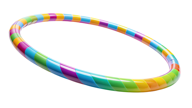 Colorful hula hoop with a rainbow design isolated on a transparent background