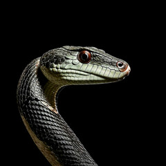Fototapeta premium a snake on a black background. the symbol of the new year 2025. illustration. artificial intelligence generator, AI, neural network image. background for the design.