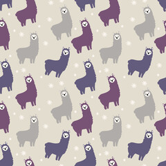 Purple Fluffy Llamas Seamless Pattern, Repeat Pattern