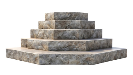 Stacked stone blocks forming a pyramid shape isolated on a transparent background