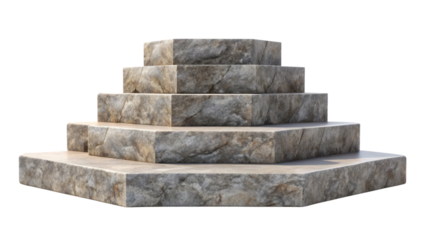 Stacked stone blocks forming a pyramid shape isolated on a transparent background
