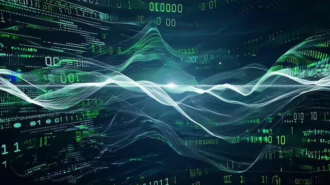 In a maze of binary code intricate particles flow in perfect harmony building a mesmerizing digital matrix that seems to hold the secrets of the universe.