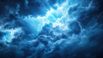 Bright lightning bolt lights up dark storm clouds, creating a dramatic, powerful atmosphere evoking danger and energy. Ideal for nature, weather, and power concepts