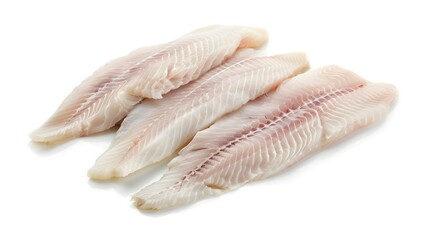 Closeup of Fresh Catfish Fillet on Plain White Background Highlighting its Smooth Texture and Pure