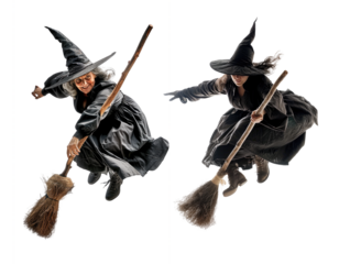 Set of witches for Halloween isolated on transparent background.