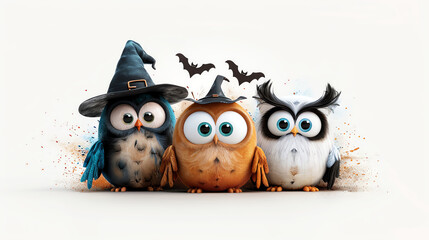 Fototapeta premium boho watercolor Halloween card with cute monsters,
