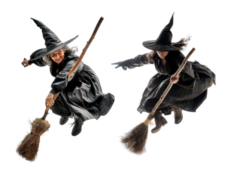 Set of witches for Halloween isolated on transparent background.