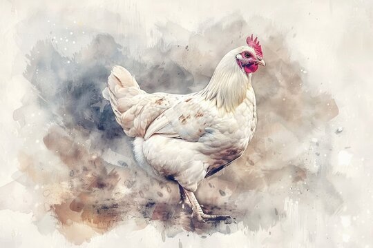 Farm Fresh Raw Chicken Broiler Watercolor Illustration for Tasty Meal Preparation