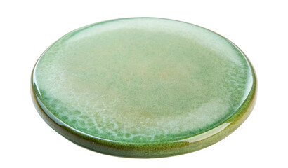 Smooth green jade disc with a polished finish isolated on a transparent background