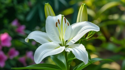 Obraz premium Pristine white lily flower in full bloom