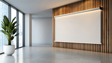 Roll-up mockup in office lobby, Corporate setting, Soft hues, Digital painting, clean design,