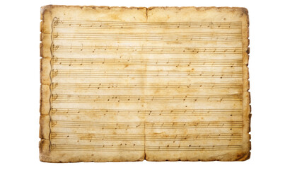 Aged sheet of music with faded notes isolated on a transparent background