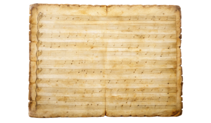 Aged sheet of music with faded notes isolated on a transparent background
