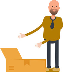 Bald Businessman Character Opening Box
