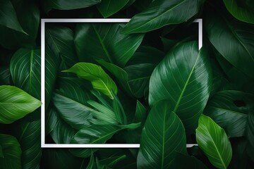 Obraz premium Green Leaves Background with White Frame