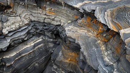 Many layers of sedimentary rocks in the rock
