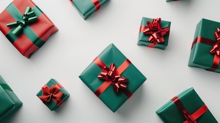 Christmas gift concept red and green boxes on white background
