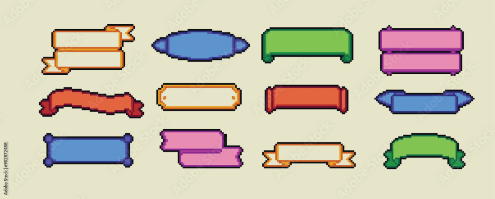 Poster pixel art speech bubble. dialogue boxes, retro 8 bit arcade game style quotes and ui message frames 