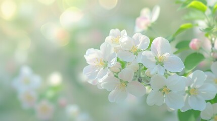 Delicate apple tree flowers in bloom, with a dreamy and blurred background