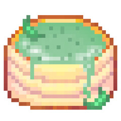 "Pixel Pancakes: Stack of Sweetness" This pixel art icon depicts a stack of delicious pancakes, complete with syrup and butter, rendered in a charming retro style.