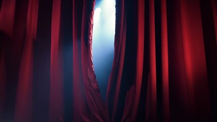 Stage with red curtains opening and bright