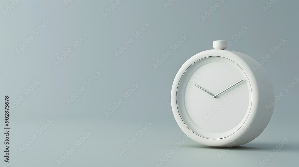 Poster compact travel alarm clock rendering in minimalist design on clean background