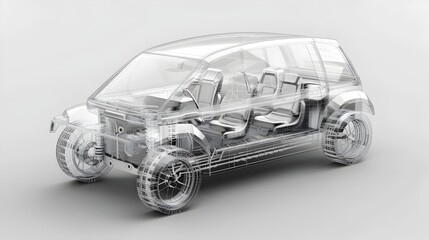 Fototapeta premium Transparent Electric Vehicle with Detailed Internal Components Exploded View