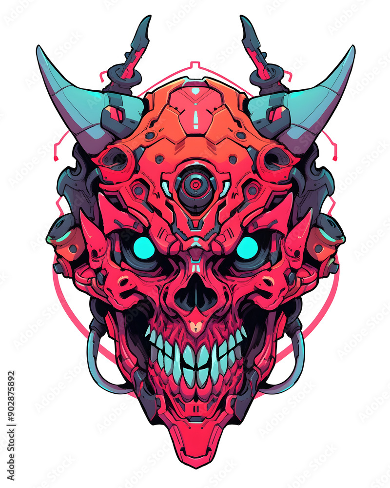 Wall mural devil head mecha robot illustration