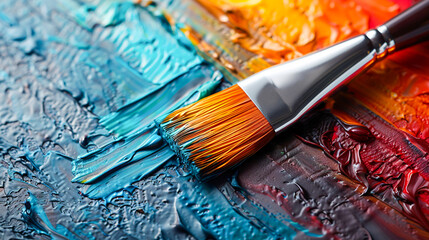 Fototapeta premium Creative Close-Up: Hand Holding Colorful Paintbrush in Artistic Detail