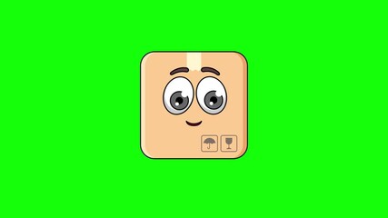 cardboard box cartoon character with a saluting face, emoji emoticon animation