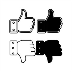 Yes and no buttons with thumbs up and thumbs down icons, vector, sticker.