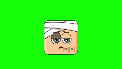 cardboard box emoticon face with head bandage, emoji loop animation