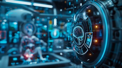 Futuristic Interface with a 3D Brain Model