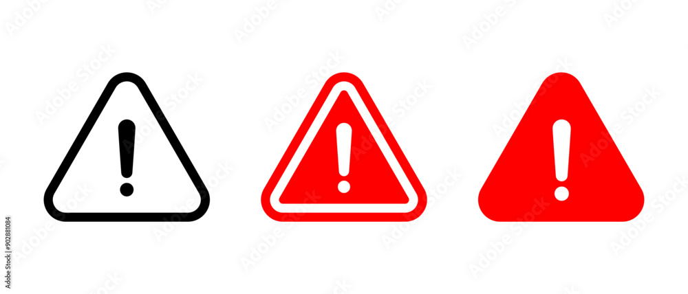 Poster warning, danger caution sign icon set in generic style. exclamation mark symbol on triangle