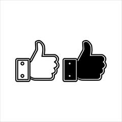 Thumbs up icon. Black Thumb Icon on black and white background. Vector illustration