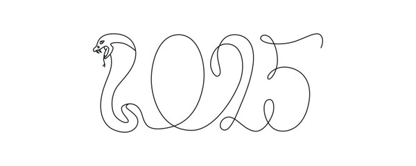 Decoration continuous line hand drawing sign for 2025 year calendar, presentation, poster. Vector stock illustration minimalism design isolated on white background. Editable stroke single line. 
