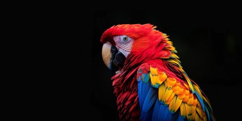 Fototapeta premium Vivid Red Macaw Parrot on Dark Background