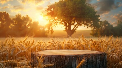 A large tree stands in a field of golden wheat