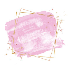 Pink Watercolor Splash with Gold Frame and Stars on Transparent Background - Vector Illustration for decorating design logo, card. hand painted abstract